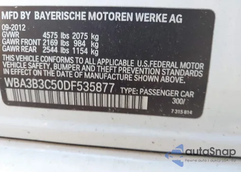 2013 BMW 328I xDrive из США, поврежденный, VIN WBA3B3C50DF535877